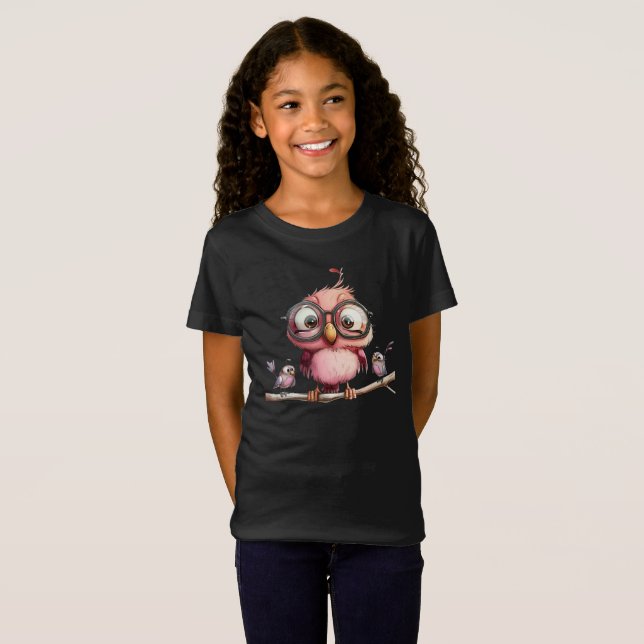 Söt Rosa Ugglas & Fåglars Vänner T Shirt (Hel framsida)