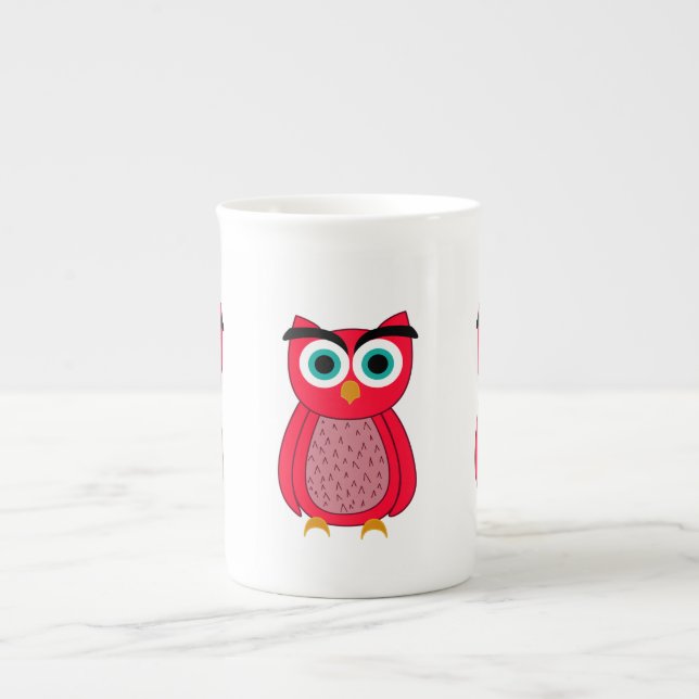 Söt rosa uggleillustration benporslin mugg (Framsidan)