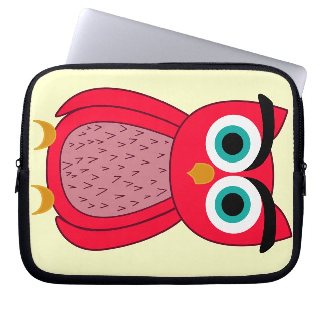 Söt rosa uggleillustration laptop sleeve (Framsidan)