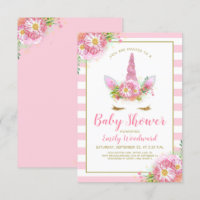 Söt Rosa Unicorn Ansikte Baby Shower-inbjudan