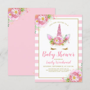 Söt Rosa Unicorn Ansikte Baby Shower-inbjudan Inbjudningar