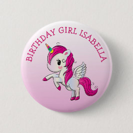 Söt Rosa Unicorn Birthday Girl Personlig Knapp