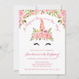 Söt Rosa Unicorn Birthday Inbjudningar