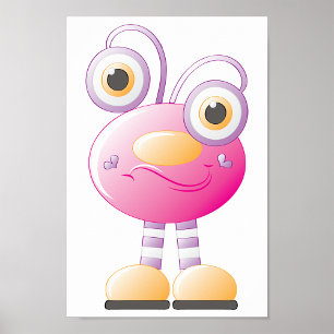 Söt rosa utomjording med stora ögon poster