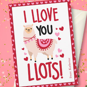 Söt Rosa Valentine Day Llama Classroom Anteckningskort