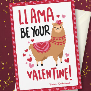 Söt Rosa Valentine Day Llama Classroom Anteckningskort