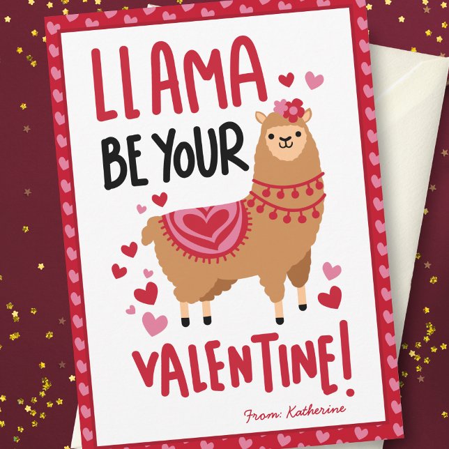 Söt Rosa Valentine Day Llama Classroom Anteckningskort (Skapare uppladdad)