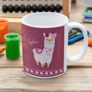 Söt Rosa Valentine Day Llama Little Girl Mugg