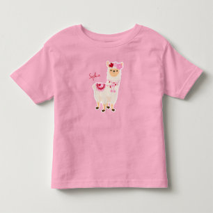 Söt Rosa Valentine Day Llama Little Girl Namn T Shirt