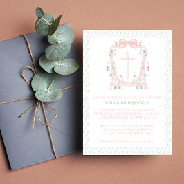Söt Rosa Vapensköld och Kor | Blommigt Baptism Inbjudningar