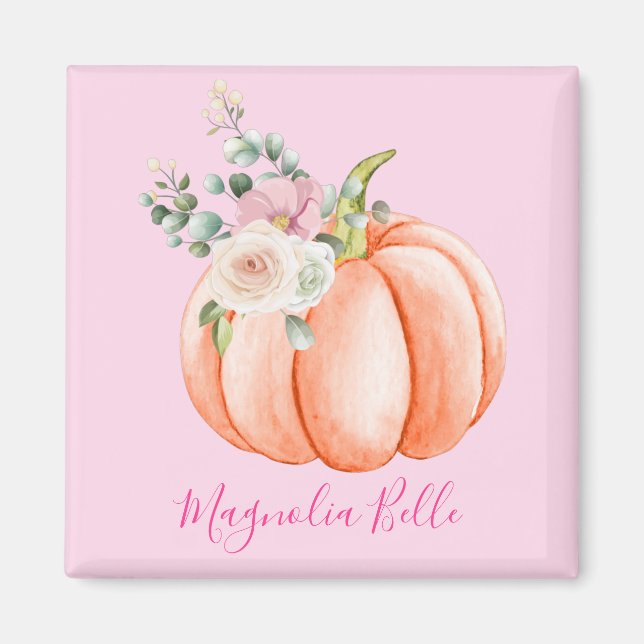 Söt rosa vårblomma Liten Pumpa Namn Magnet (Framsidan)