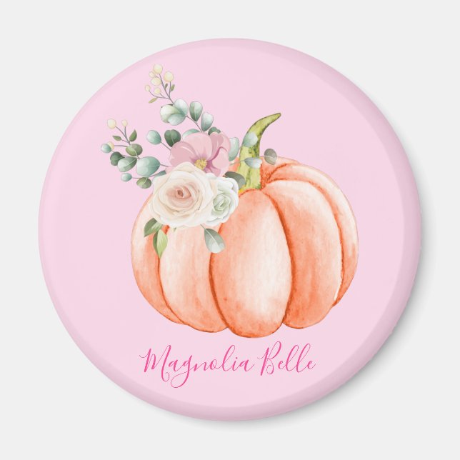 Söt rosa vårblomma Liten Pumpa Namn Magnet (Framsidan)