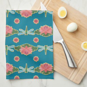 Söt Rosa Vatten Lilies Dragonflies Tea Towel Kökshandduk