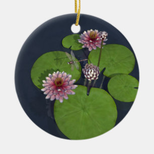 Söt Rosa Vatten Lily och Dragonfly Julgransprydnad Keramik