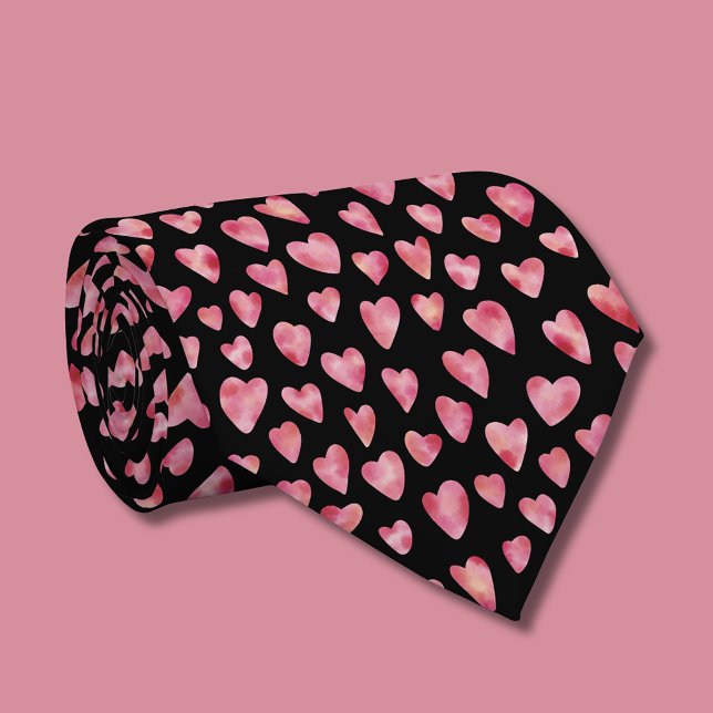 Söt Rosa Vattenfärg Kärlek Hjärtmönster Slips (Pink love heart pattern tie)