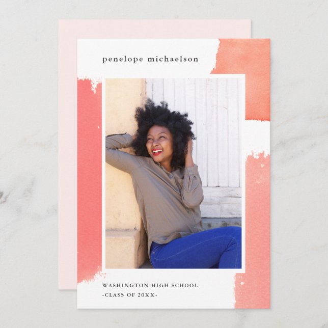 Söt Rosa VattenfärgsfotoStudentfest Inbjudningar (Fram/baksida)