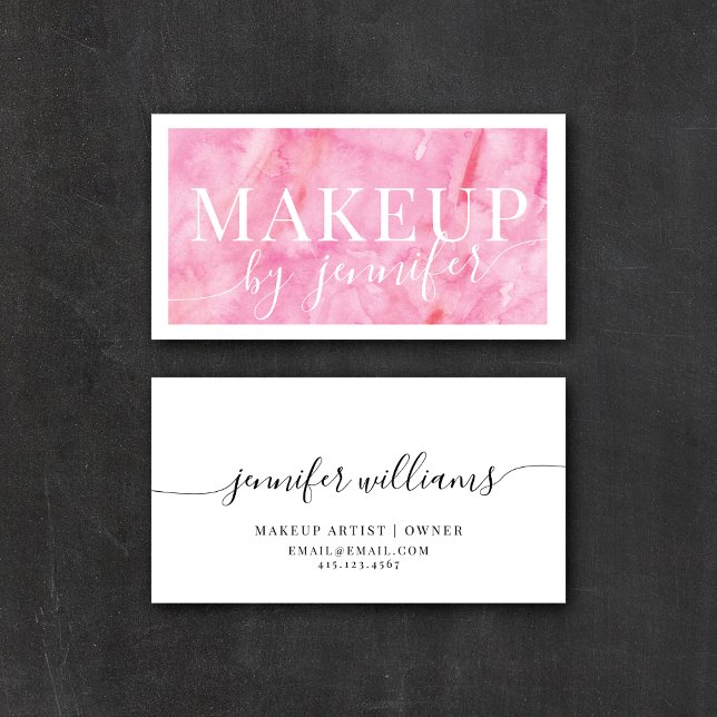 Söt Rosa vattenfärgsmodern typografi + skript Visitkort (Skapare uppladdad)