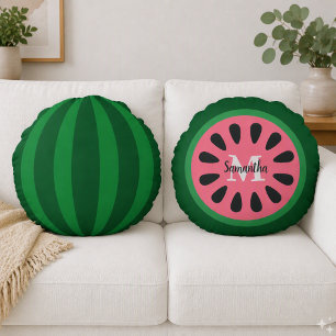 Söt rosa vattenmelonmonogram rund kudde