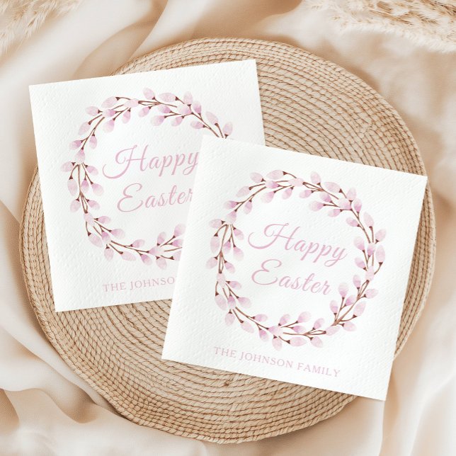Söt rosa videbuske God påsk  Pappersservett (Cute Pink Pussy Willow Happy Easter Napkins)