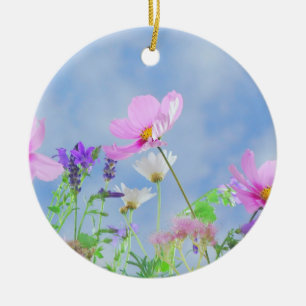 Söt Rosa Vild Flower Meadow Julgransprydnad Keramik