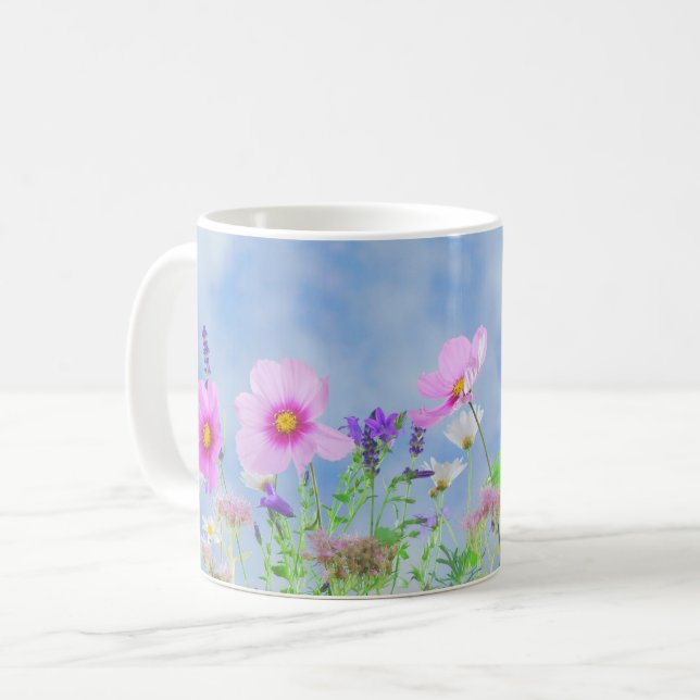 Söt Rosa Vild Flower Meadow Kaffemugg (Framsida vänster)