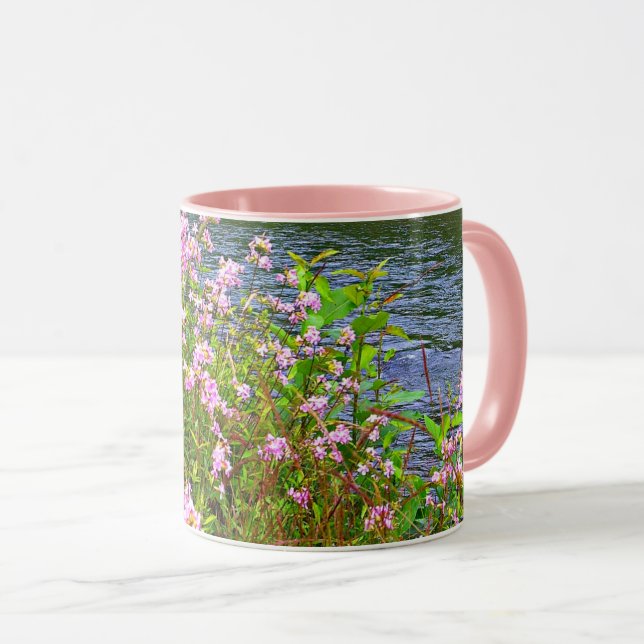 Söt rosa vilda blommor, flod, naturliga blommor mugg (Framsida höger)
