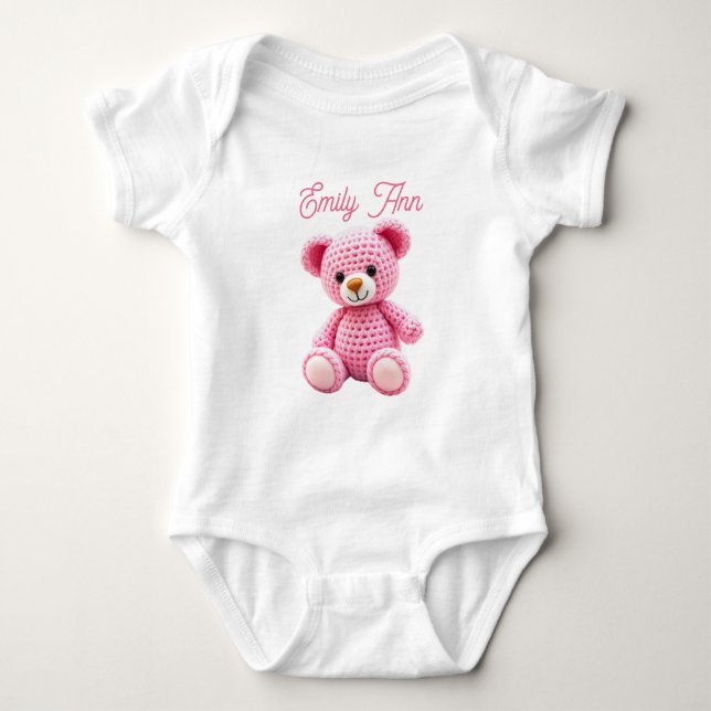 Söt rosa virkad personlig babyflicka  t shirt (Framsida)