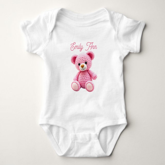 Söt Rosa Virkad Personlig Bebis Tjej T Shirt (Framsida)