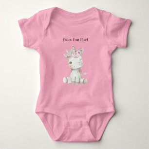 Söt Rosa Vit Blommig Enhörning T Shirt