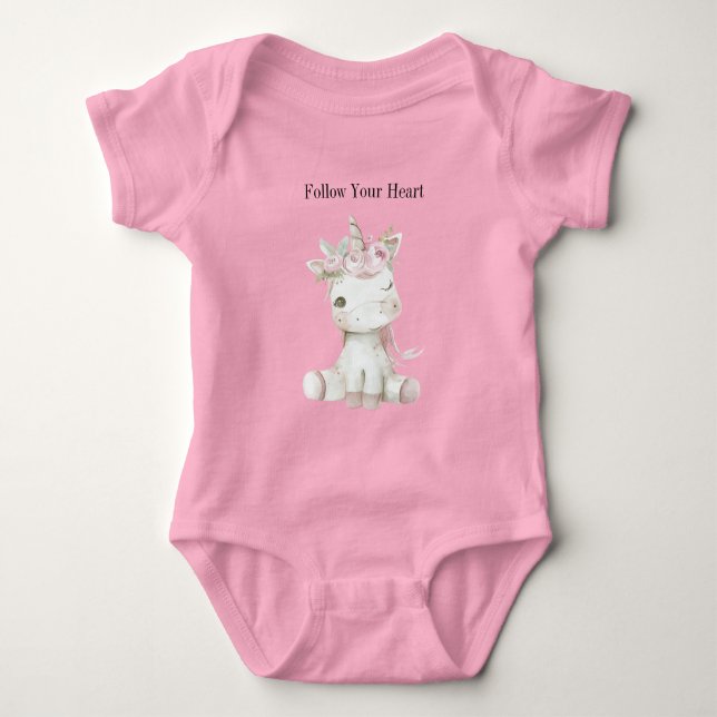 Söt Rosa Vit Blommig Enhörning T Shirt (Framsida)