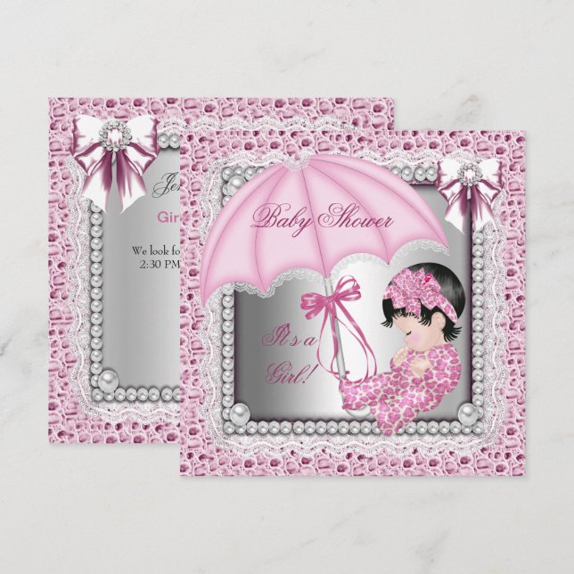 Söt Rosa Vit Flick Bebis Babyshower Inbjudningar (Fram/baksida)