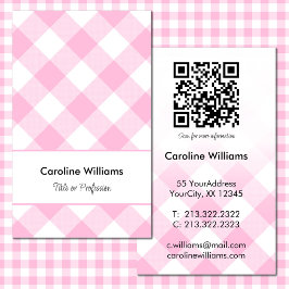 Söt rosa vit Gingham-rutig mönster QR-kod Visitkort