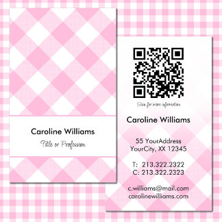 Söt rosa vit Gingham-rutig mönster QR-kod Visitkort