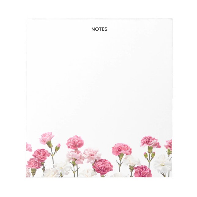 Söt Rosa & Vit Nejlik Floral Personlig  Anteckningsblock (Framsida)