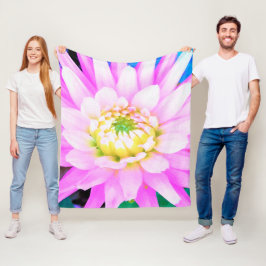 Söt Rosa, vit och Gult Cactus Dahlia Macro Fleecefilt