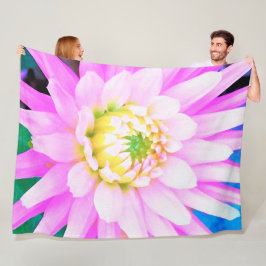 Söt Rosa, vit och Gult Cactus Dahlia Macro Fleecefilt