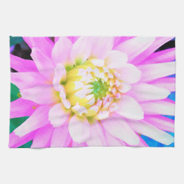 Söt Rosa, vit och Gult Cactus Dahlia Macro Kökshandduk