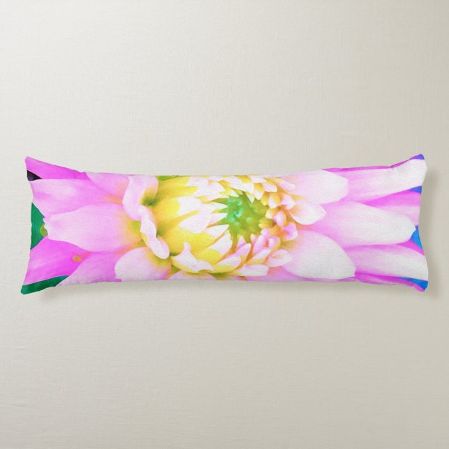 Söt Rosa, vit och Gult Cactus Dahlia Macro Kroppskudde (Framsidan)