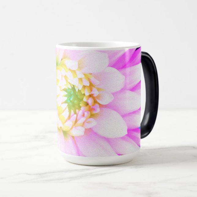 Söt Rosa, vit och Gult Cactus Dahlia Macro Magisk Mugg (Framsida höger)