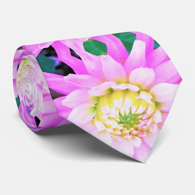 Söt Rosa, vit och Gult Cactus Dahlia Macro Slips (Rullad)