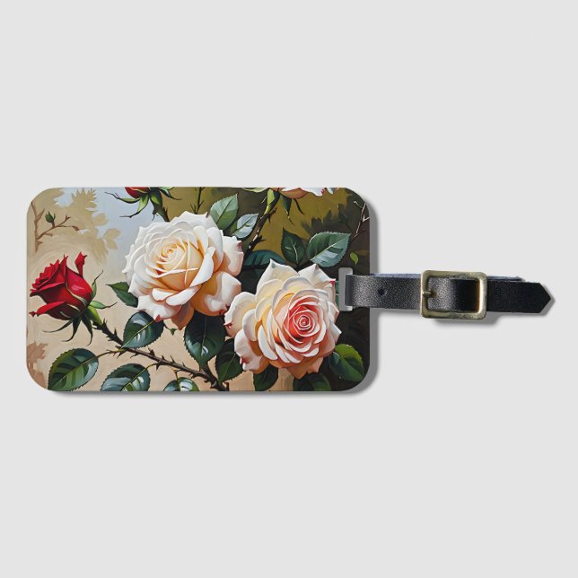 Söt rosa vit och röd ros oljemålning bagagebricka (Framsida horisontal)