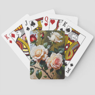 Söt rosa vit och röd ros oljemålning casinokort