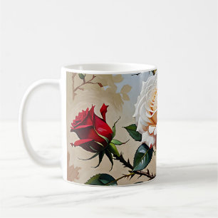 Söt rosa vit och röd ros oljemålning kaffemugg