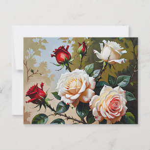 Söt rosa vit och röd ros oljemålning vykort
