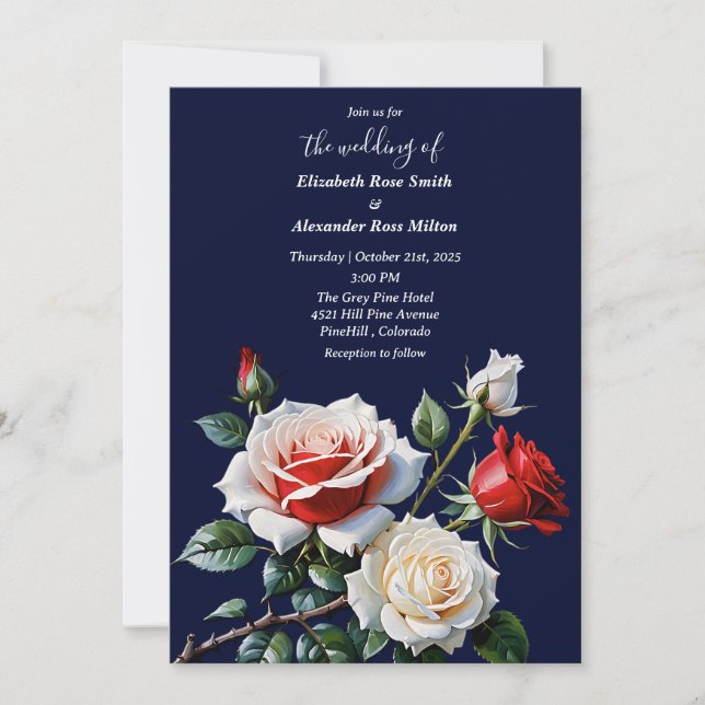 Söt rosa vit röd ros mörk blommigt bröllop inbjudningar (Framsida)