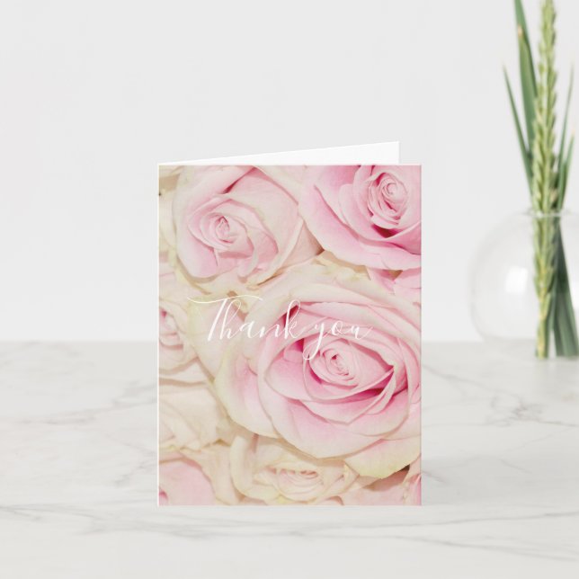 Söt Rosa Vit ros Tack Kort (Framsida)