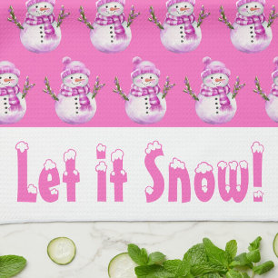 Söt Rosa Vit Snöman Personlig Jul Kökshandduk