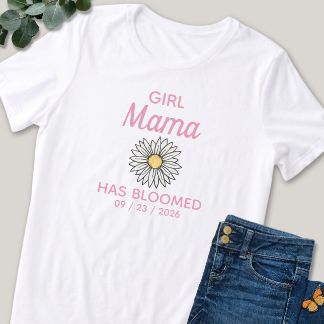 Söt Rosa & Vit Tjej Mamma Etablerat Datum T Shirt (Skapare uppladdad)