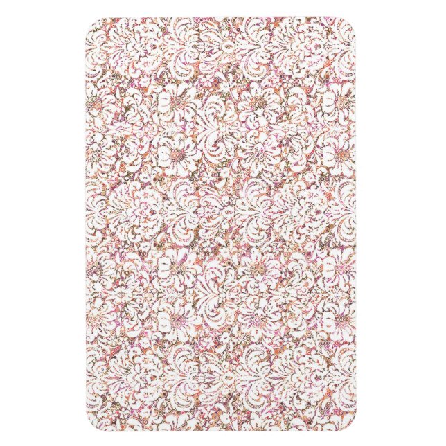 Söt rosa vit vintage blomsterdesign magnet (Vertikal)