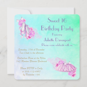 Söt Rosa Watercolor Ballet Birthday Inbjudningar